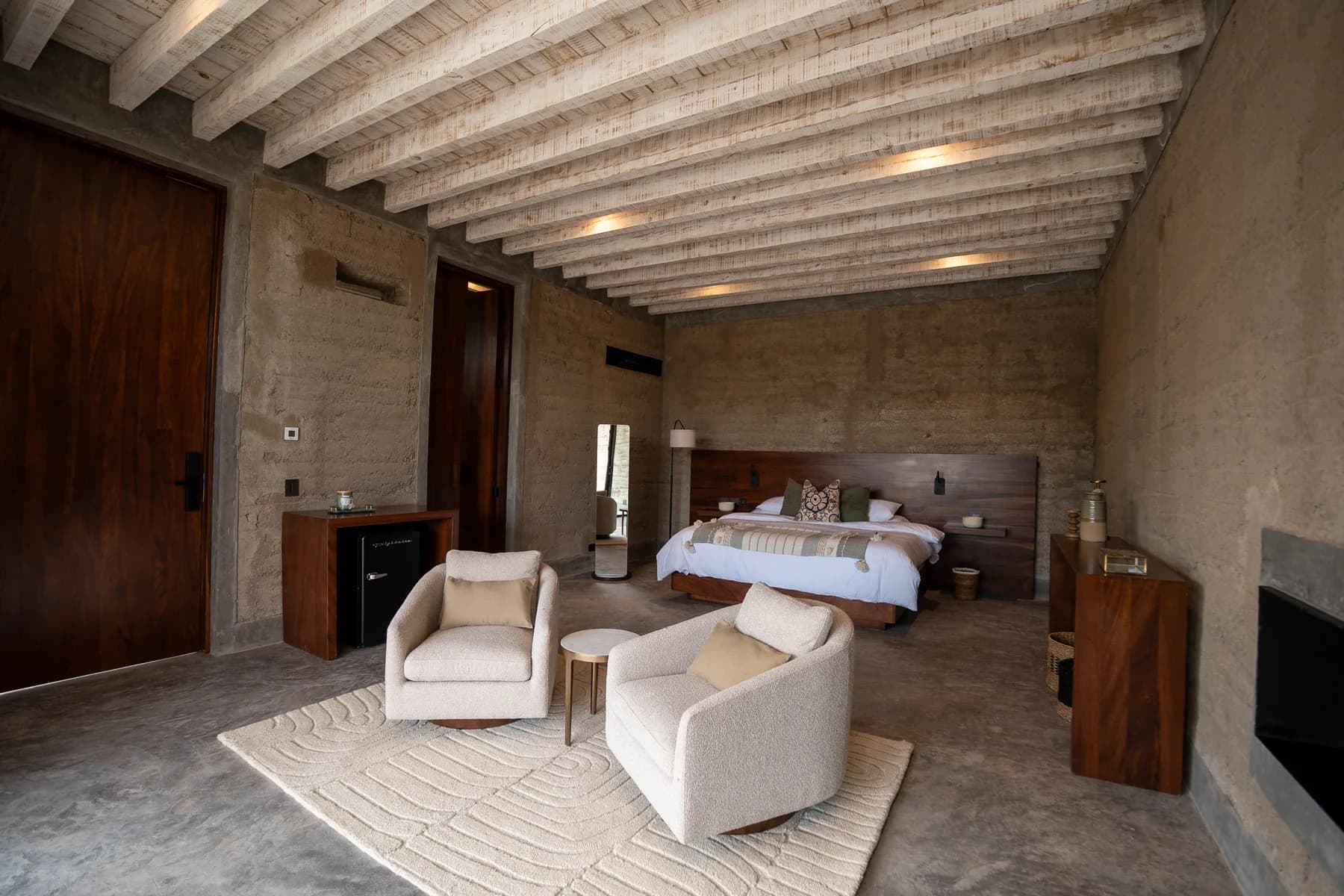 Warm boutique hotel suite photographed by Tres Amigos Studio